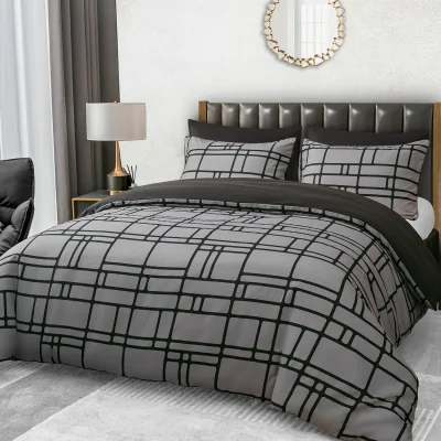 The Range Bricks Microfiber Duvet Cover Set with Matching Pillowcase - Grey / Superking