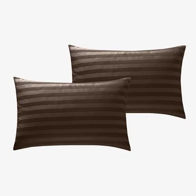 The Range 250TC Duvet Cover Sets Sateen Stripe and Pillowcases - Brown