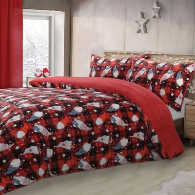 The Range Cosy Thermal Fleece Gonks Check Flannel Duvet Set - Red / Double