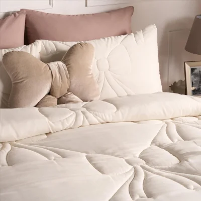 The Range OHS Diamond Bow Quilted Coverless 7.5 Tog Duvet Set - Ivory / 56cm / 1.3kg