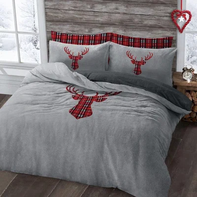 The Range Stag Head Silver Teddy Soft Cosy Fleece Duvet Set - Silver