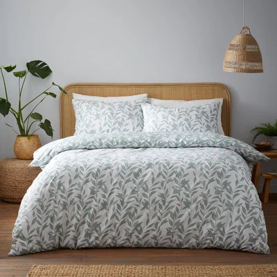 The Range Hallie Printed Leaves Duvet Set - Sage / King
