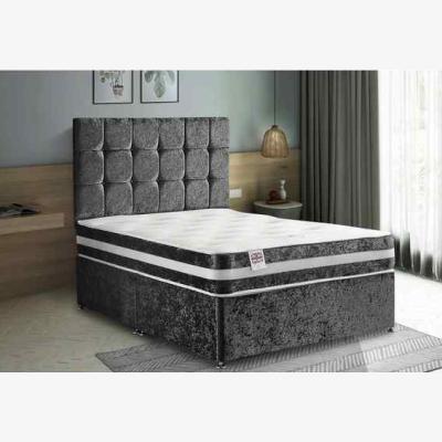 The Range Delia Divan Bed Set with Headboard Mattress-Chenille, 2 Drawers Right Side - Charcoal / Grey / Super King / Superking
