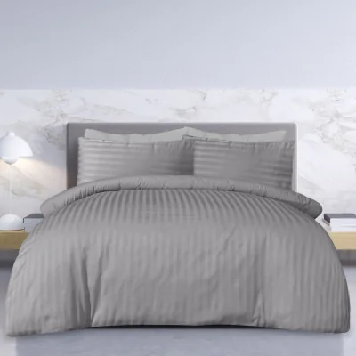 The Range Luxury Satin Stripe Reversible Duvet Cover Bedding Set with Pillowcase - Grey