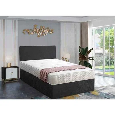 The Range Loria Divan Bed Set with Headboard Mattress-Chenille, 2 Drawers Right Side - Black / Super King / Superking