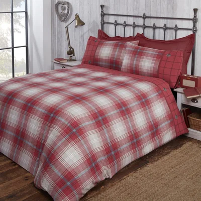 The Range Kintyre Polycotton Checks Duvet Set With Pillowcase - Red / King