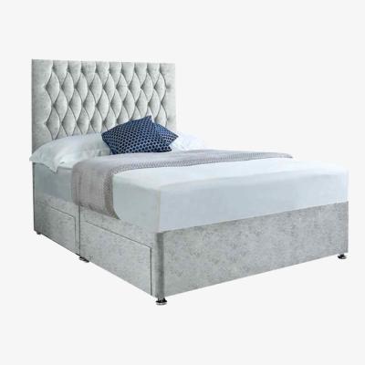 The Range Jemma Divan Bed Set with Headboard and Mattress - Crushed Fabric, Non Storage - Silver / King