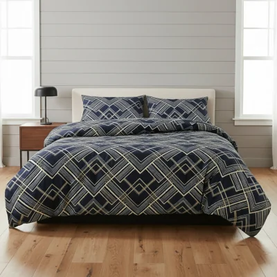The Range Geometric Zig Zag Print Duvet Cover Stylish Durable Bedding Set for Home - Grey / Double