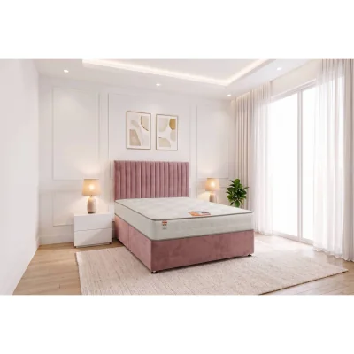 The Range Emily Plush Velvet Divan Bed Set with Princess Mattress and Headboard - Pink / Super King