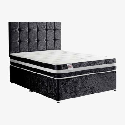 The Range Delia Divan Bed Set with Headboard and Mattress - Crushed Fabric, Non Storage - Black / Small Double