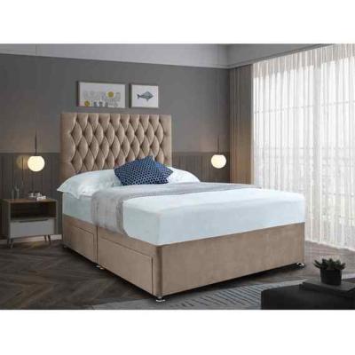 The Range Jemma Divan Bed Set with Headboard Mattress-Plush Fabric, 2 Drawers Left Side - Mink / Red / King