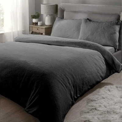 The Range Teddy Fleece Polyester Duvet Set With Pillowcase - Charcoal / Double