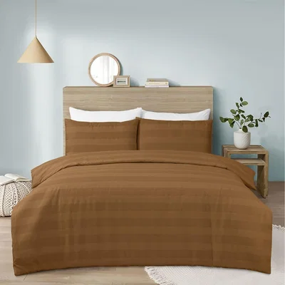 The Range Waffle Stripe Duvet Cover Set Soft Polycotton Blend - Tan - Tan / Single Duvet Cover Set - 200x135cm, with 1x Pillowcase: 48x74cm