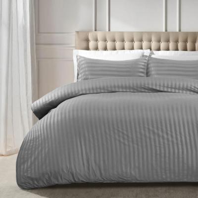The Range Satin Stripe Duvet Cover Set 3 Piece Quilt Cover With Pillowcases - Grey