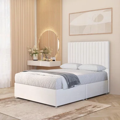 The Range Verona Velvet 4000 Pacific Pocket Sprung Memory Foam Divan Bed Set 54" Headboard - White / Single / No Drawers