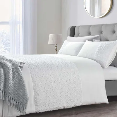 The Range Contemporary Tuft Panel Duvet Set - White / 1.5kg