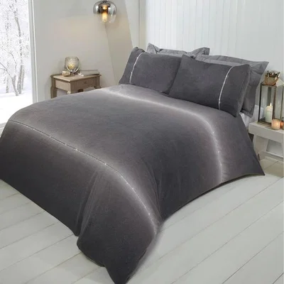 The Range Diamante Teddy Fleece Polyester Duvet Set With Pillowcase - Grey / Single