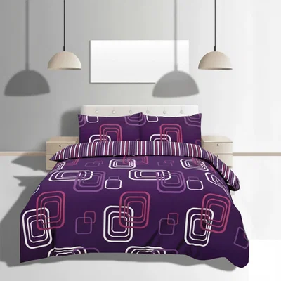 The Range Duvet Cover And Pillowcase Set Geometric Square Design Polycotton Bed Linen - Aubergine / Superking