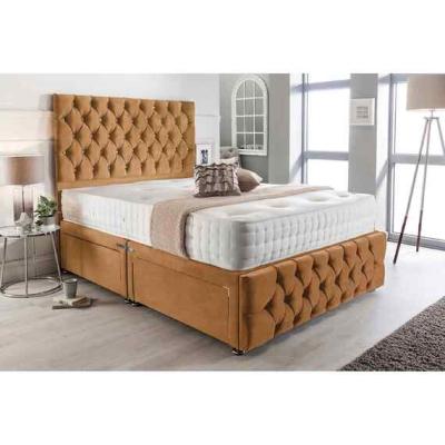 The Range Merina Divan Bed Set with Tall Headboard Mattress-Plush, 2 Drawers Right Side - Mustard / Yellow / Double