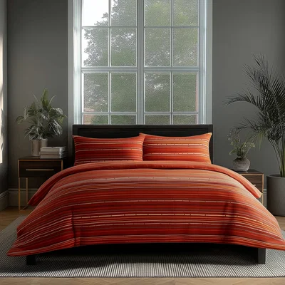 The Range Duvet Cover And Pillowcase Set Blue And Red Stripe Design Polycotton Bed Linen - Red / Superking