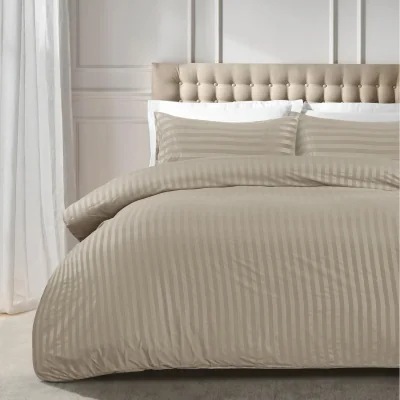 The Range Stripe Duvet Cover with Pillowcases - Beige / 2 pillowcases / King
