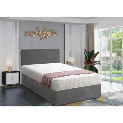 The Range Loria Divan Bed Set with Headboard Mattress-Plush Fabric, 2 Drawers Right Side - Steel / Grey / Double