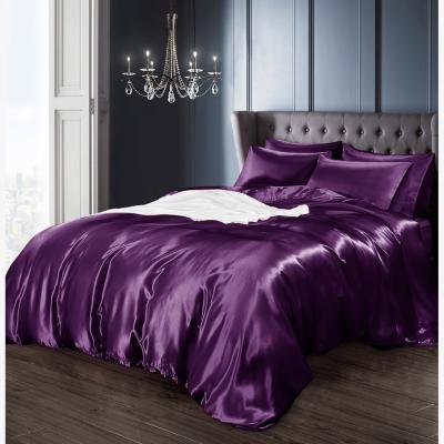 The Range Intimates Satin Silky Bedding Sets with Duvet Cover, Fitted Sheet, Pillowcases - Purple / King