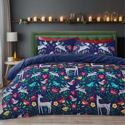The Range Woodland Scandi Duvet Set  - Navy / Double