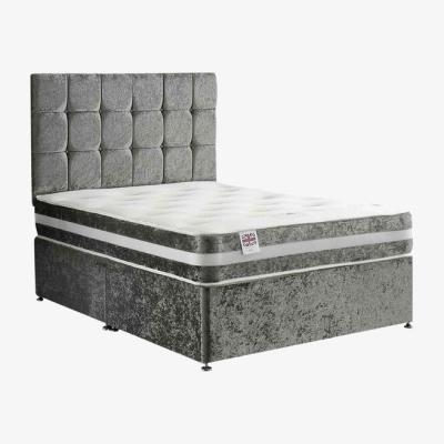 The Range Delia Divan Bed Set with Headboard and Mattress - Plush Fabric, Non Storage - Steel / Small Double