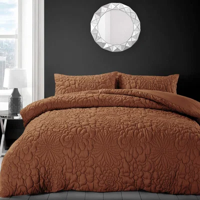 The Range 3d Embossed Chunky Floral Pattern Duvet Set - Orange / 1.1kg / 2 Pillowcases