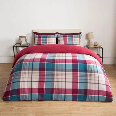 The Range Jasper Check Fleece Duvet Set - Burgundy / King