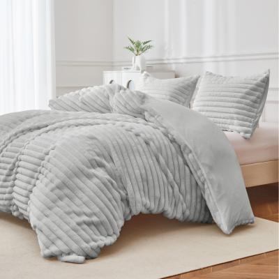 The Range Super soft luxury faux fur stripe Duvet - Silver / Double / Duvet set and 2 Pillowcases