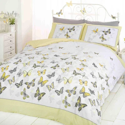 The Range Flutter Butterflies Polycotton Duvet Set With Pillowcase - Lemon / King