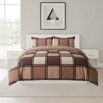 The Range Box Print Duvet Cover Set Contemporary Square Pattern Bedding - Chocolate / Single