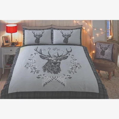 The Range Angus Stag Bed Cover Cotton Duvet Set With Pillowcase - Grey