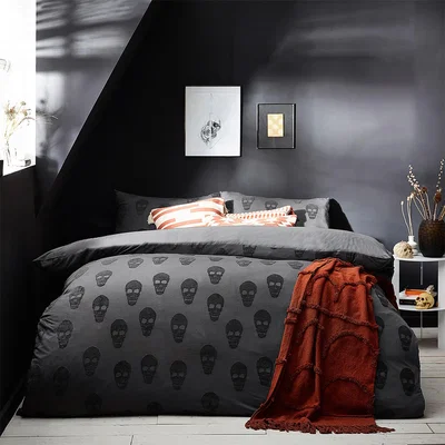 The Range SKULLS Tufted Cotton Duvet Set - Charcoal / Superking