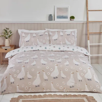 The Range Jemima Duck Microfibre Reversible Duvet Cover Bedding Set - Natural / King
