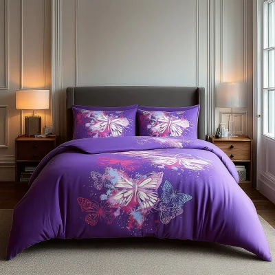 The Range Duvet Cover And Pillowcase Set Purple Pink Chocolate Butterfly Design Polycotton Bed Linen - Purple / Single