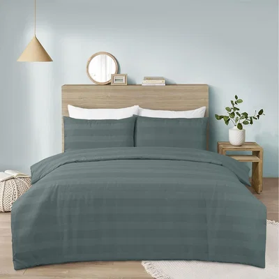 The Range Waffle Stripe Duvet Cover Set Soft Polycotton Blend - Marley - Marley / Super King Duvet Cover Set: 220x260cm, with 2x Pillowcases: 48x74cm