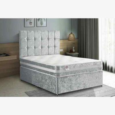 The Range Delia Divan Bed Set with Headboard Mattress-Crushed Fabric,2 Drawers Left Side - Silver / Grey / Super King / Superking