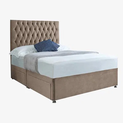 The Range Jemma Divan Bed Set with Headboard and Mattress - Plush Fabric, Non Storage - Mink / Small Single