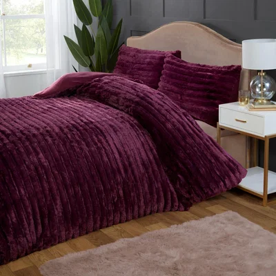 The Range Rabbit Fur Polyester Soft Plush And Cozy Duvet Set With Pillowcase - Burgundy / Double