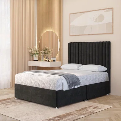 The Range Verona Velvet 4000 Pacific Pocket Sprung Memory Foam Divan Bed Set 54" Headboard - Black / Small Single / No Drawers