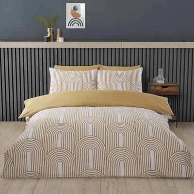 The Range Arches Geometric Polycotton Duvet Set With Pillowcase - Ochre / King