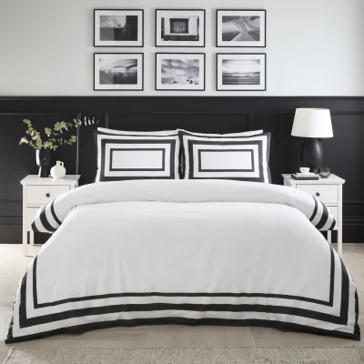 The Range Oxford Border Duvet Set  - Monochrome / Double