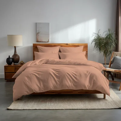 The Range Plain Dyed Easy Care Polycotton Duvet Cover And Pillowcases Set Bed Linen - Peach / Superking / 2.0kg