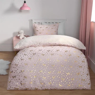 The Range Metallic Hearts Fleece Duvet Set - Pink / Double