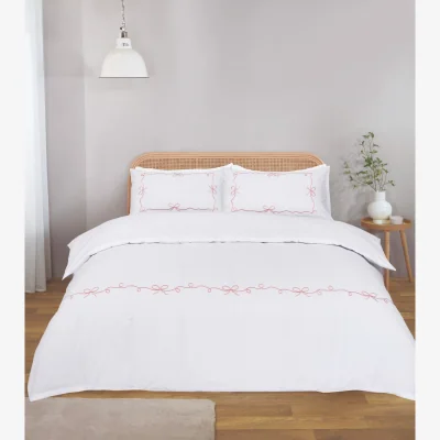 The Range Embroidered Bows Polycotton Duvet Cover Set with Pillowcase - Multi / Superking