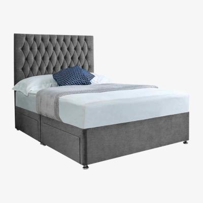 The Range Jemma Divan Bed Set with Headboard and Mattress - Chenille Fabric, Non Storage - Silver / King