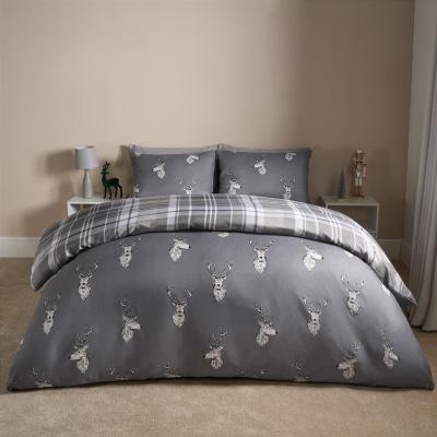 The Range Christmas Stag Plaid Check Bedding Set - Charcoal / King